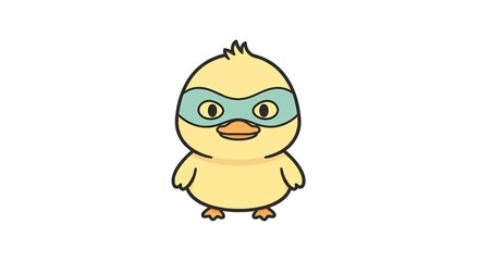 Cute cartoon yellow duckling wearing a teal superhero mask