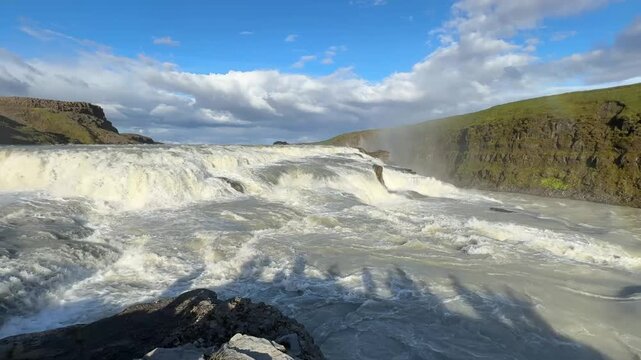 Tourism Viewpoint Overlooking the Gullfoss Waterfall in Iceland