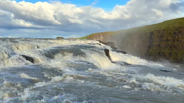 Close-Up Detail of Gullfoss Waterfall in Iceland