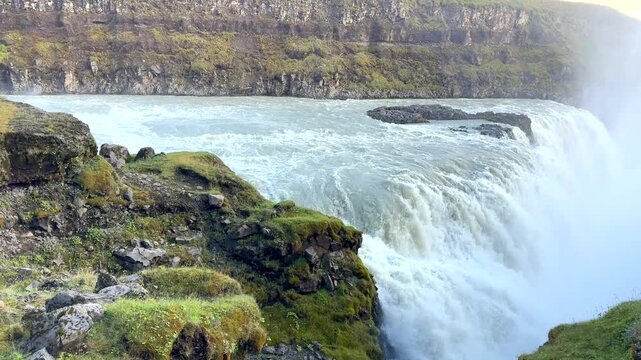 Close-Up Detail of Gullfoss Waterfall Flowing Water