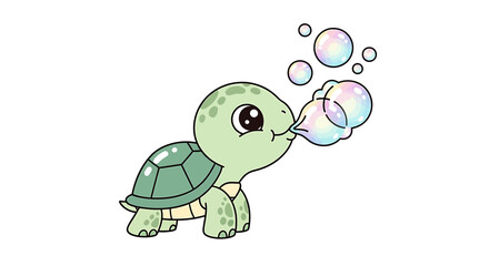 Cute cartoon baby turtle blowing bubbles
