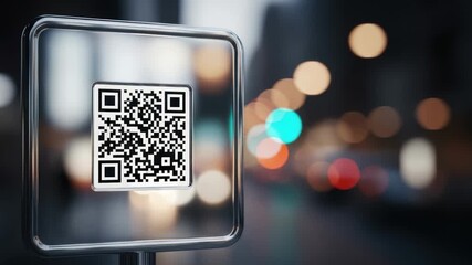 Modern QR Code Display with City Lights Abstract Background, Technology Concept, Digital Era Visual - Powered by Adobe