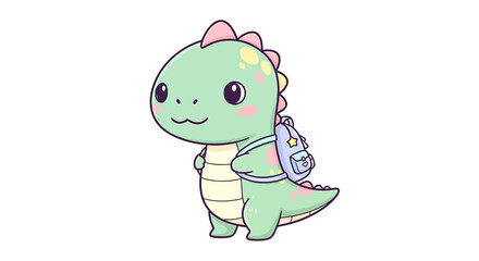 Cute cartoon baby dinosaur with a backpack