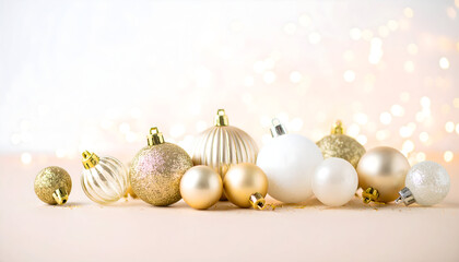 Fototapeta premium Elegant Christmas Baubles Against Glittering Background