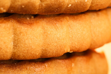 Traditional Handmade Five-Kernel Moon Cake with Coarse Golden Texture Close-Up