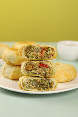 Traditional Homemade Mooncakes with Mixed Nut Fruit Filling on White Plate - Chinese Pastry Dessert