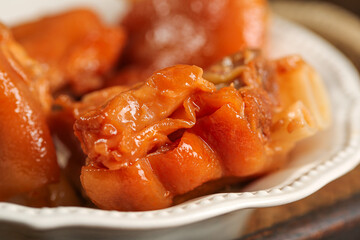 Braised Pork Feet in Golden Sauce - Traditional Asian Comfort Food Dish