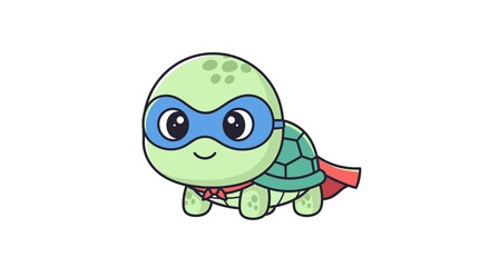 Cute cartoon superhero turtle with a red cape and blue mask