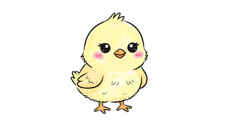 Cute cartoon chick, a charming illustration of a fluffy yellow baby bird with big eyes and rosy cheeks, perfect for spring and easter themes, rendered in a simple and adorable drawing style