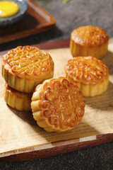 Traditional Cantonese Mooncakes with Lotus Seed Paste and Egg Yolk - Handmade Chinese Mid-Autumn Festival Pastries