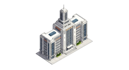 majestic city hall isometric 3d model of neoclassical grandeur, isolated on transparent background