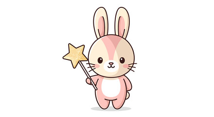 Cute cartoon bunny holding a magic wand with a star