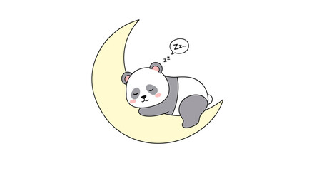 Cute cartoon panda sleeping on a crescent moon, , representing dreams, rest, and peaceful sleep