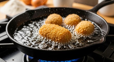 Crispy Fried Food Delicious Golden-Brown Bites Frying in Hot Oil