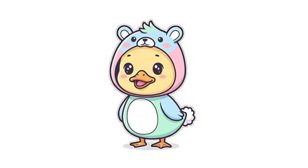 Cute cartoon duckling wearing a bear costume
