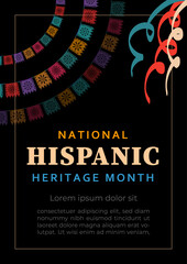Hispanic heritage month. Colorful poster design retro abstract flags and ribbon elements