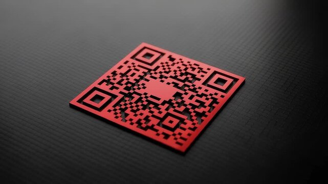 Red QR code on black background, futuristic digital technology concept, seamless loop - Powered by Adobe