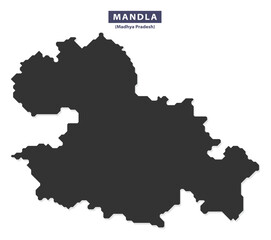 Mandla district map silhouette vector for educational posters, travel guides, and geographic infographics, solid black outline on white background