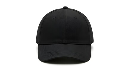 Fototapeta premium Black baseball cap isolated on white background in front view studio shot