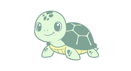 Cute cartoon baby turtle, adorable reptile with a friendly smile and green shell, perfect for childrens illustrations and educational materials