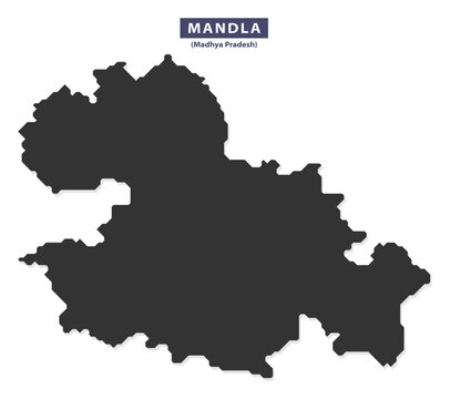 Mandla district map silhouette vector for educational posters, travel guides, and geographic infographics, solid black outline on white background
