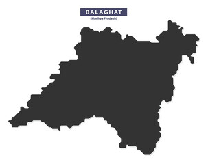 Obraz premium Balaghat district map silhouette vector for geographic infographics, travel guides, and classroom posters, clean black outline on white background