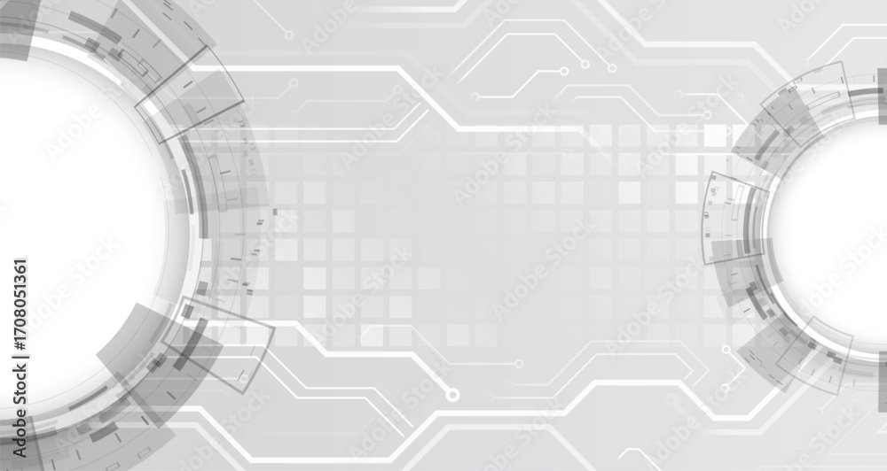 Wall mural abstract high-tech background with futuristic circular elements, grid pattern, and digital circuit l