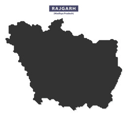 Obraz premium Rajgarh district map silhouette vector for educational posters, tourism brochures, and geographic infographics, bold black outline on white background
