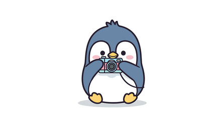 Cute cartoon penguin holding a vintage camera, , perfect for photography or animalthemed designs