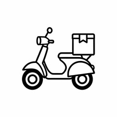 Minimalist black icon vector of scooter with shipping box