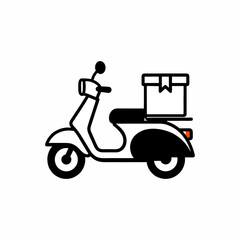 Minimalist black icon vector of scooter with shipping box