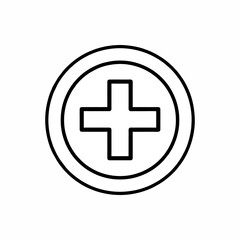 Flat black icon vector of medical cross inside circle