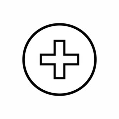 Flat black icon vector of medical cross inside circle
