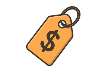 Price tag symbol with dollar sign, flat style vector, cartoon illustration, transparent background, shopping label icon, ecommerce, sale tag, pricing sticker