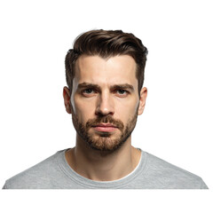 Obraz premium Focused Man with Beard Displaying Stern Look in Studio Shot