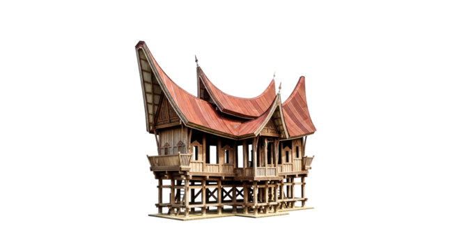 majestic indonesian rumah gadang 3d model of cultural heritage, isolated on transparent background