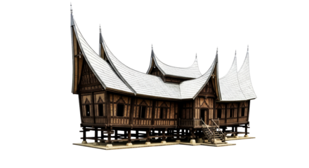 majestic indonesian rumah gadang 3d model of cultural heritage, isolated on transparent background