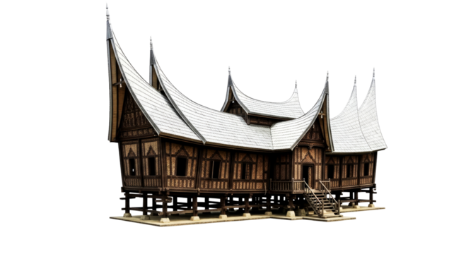 majestic indonesian rumah gadang 3d model of cultural heritage, isolated on transparent background