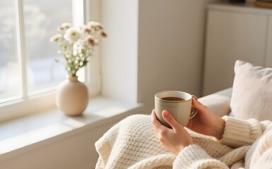 Cozy Winter Morning with a Warm Cup of Coffee
