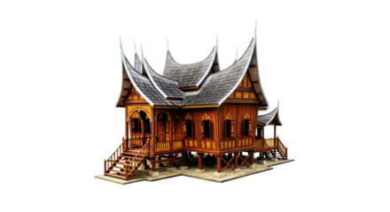 majestic indonesian rumah gadang 3d model of heritage architecture, isolated on transparent background
