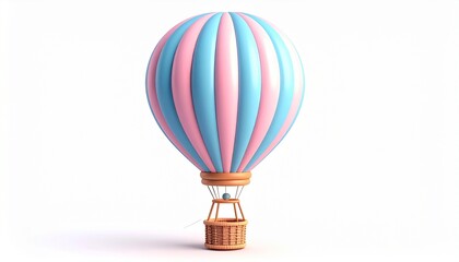 Fototapeta premium Pastel Blue and Pink Hot Air Balloon with Wooden Basket