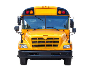  Yellow School Bus, Front View, Isolated on Transparent Background