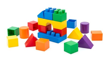 Fototapeta premium Colorful toy building blocks isolated on white background for children