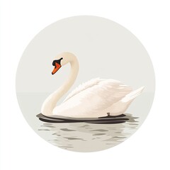 Fototapeta premium cute white swan on the water with grey round background walldecor