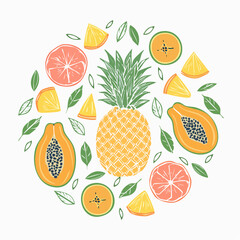 Tropical Fruit Pineapple Papaya Grapefruit Pattern
