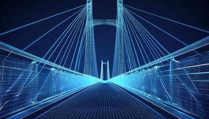 Obraz premium wireframe blueprint of a modern suspension bridge in blue tones