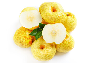 Fresh Dangshan White Pears from Anhui China on White Background - Healthy Fruit Display