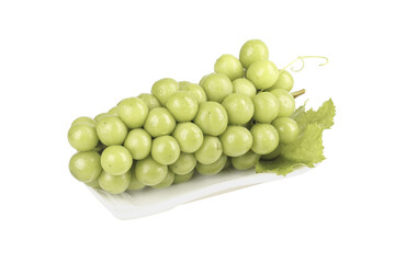 Fresh Green Grapes from Guizhou China with Vine Leaf on White Background - Seasonal Fruit Pick