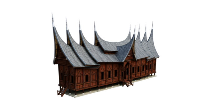 majestic indonesian rumah gadang a 3d model of timeless architectural splendor, isolated on transparent background