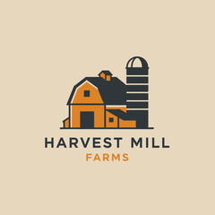 A stylized logo featuring a barn and silo, representing a farm, with text below. © Yahya